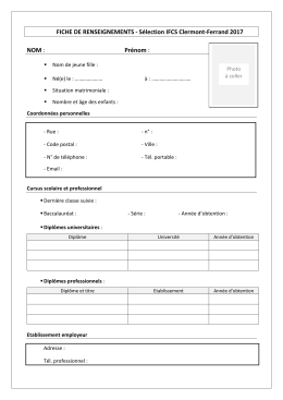 Dossier d`inscription S&eacute;lection 2017 - CHU de Clermont