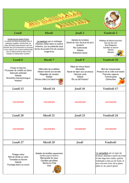 Menus du restaurant scolaire - Ecole Notre Dame St Denis La