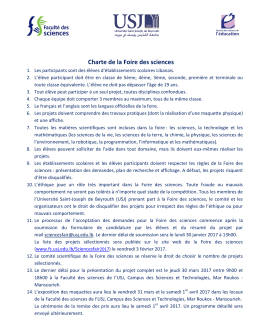 Charte de la Foire des sciences - Facult&eacute; des sciences