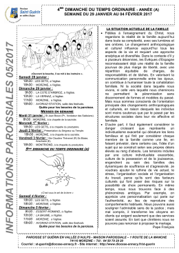 Feuille paroissiale du 29 janvier au 4 f&eacute;vrier 2017