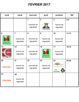 Planning des tournois du mois de Février