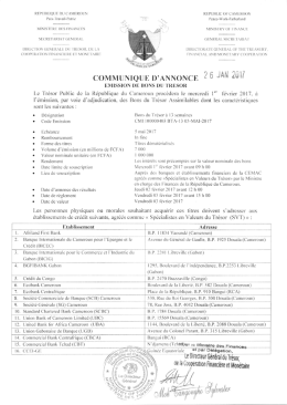 Communiqu&eacute; d`annonce de l`&eacute;mission des Bons du Tr&eacute;sor