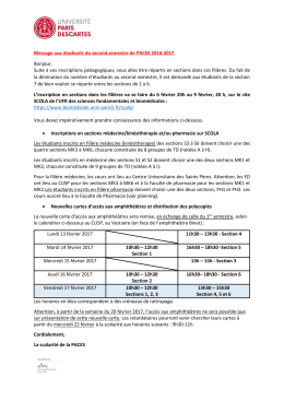 Message aux étudiants du second semestre de PACES 2016