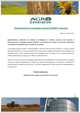 1 Financements de la campagne agricole 2016
