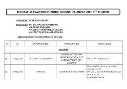 resultat de l`audience publique du lundi 30 janvier 2017 5 chambre