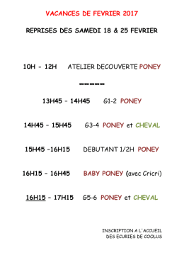 Planning des samedis vacances de f&eacute;vrier