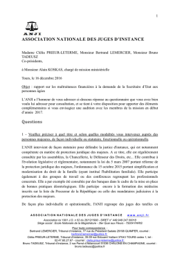 ASSOCIATION NATIONALE DES JUGES D`INSTANCE Questions
