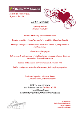 Menu St Valentin 2017 - LE RELAIS DE LA BENERIE
