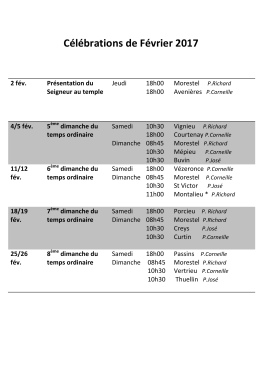 Planning des Messes de F&eacute;vrier 2017