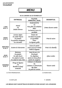 Menu du 30/01 au 03/02