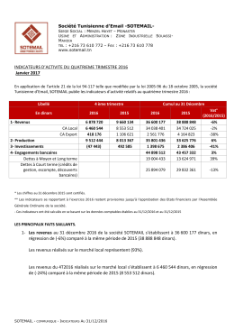 INDICATEURS D`ACTIVITE DU QUATRIEME TRIMESTRE