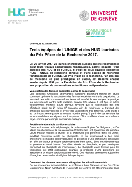 Trois équipes de l`UNIGE et des HUG lauréates du Prix Pfizer de la