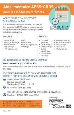 Aide-mémoire APSS-CRDS pour les médecins référents