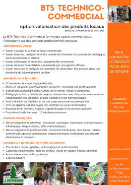 Nouveau en 2017: Ouverture d`un BTS Technico