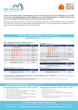 tarifs de la taxe de s&eacute;jour* / tourist tax price