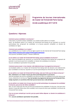 Questions / r&eacute;ponses Programme de bourses Internationales de