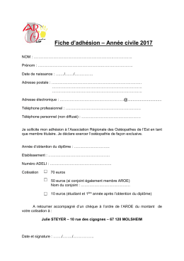 Fiche d`adhésion – Année civile 2017