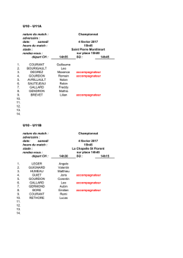 U10 - U11A nature du match : adversaire : date: samedi heure du