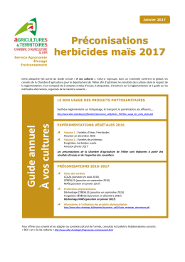 Pr&eacute;conisations herbicide ma&iuml;s 2017 - Chambre d`Agriculture de l`Allier