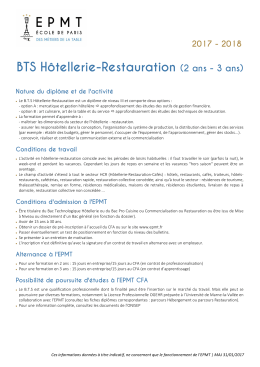 BTS Hôtellerie-Restauration (2 ans - 3 ans)