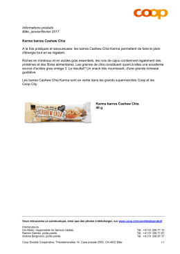 Informations produits B&acirc;le, janvier/f&eacute;vrier 2017 Karma barres