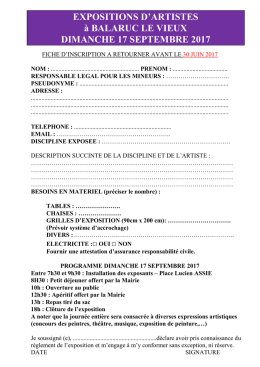 Exposition d`artistes 2017 Fiche Inscription