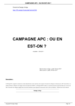 campagne apc : ou en est-on