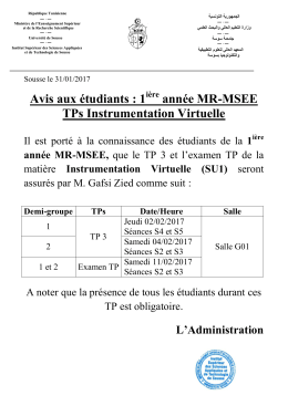 Avis aux étudiants : 1 année MR-MSEE TPs