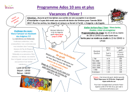 Programme vancances Hiver Ados 10 ans et plus