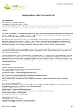 Offre PURCHASING AND LOGISTICS PLANNER (H/F)