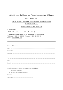 Fiche d`iscription &agrave; la conf&eacute;rence de washington dc