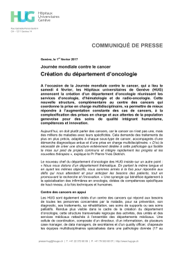 Création du département d`oncologie COMMUNIQUÉ DE