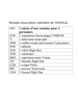 R&eacute;sultat souscription volontaire de THIOVILLE 1061 1 s&eacute;jour d`une