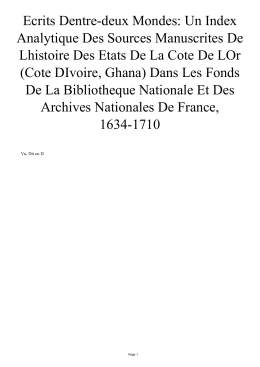 Ecrits Dentre-deux Mondes: Un Index Analytique Des Sources