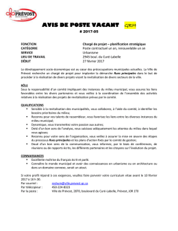 Charg&eacute; de projet - planification strat&eacute;gique