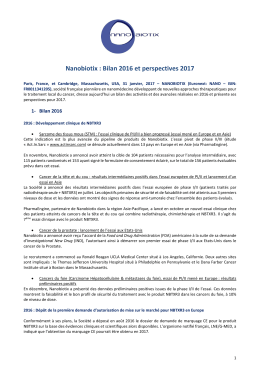 Nanobiotix : Bilan 2016 et perspectives 2017 31 janvier 2017