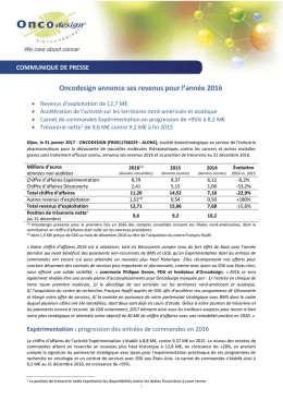 Oncodesign annonce ses revenus pour l`année 2016