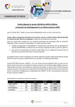 Visiativ dépasse le cap des 100 M€ de chiffre d`affaires et poursuit