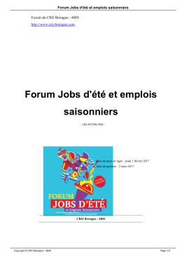 Forum Jobs d`été et emplois saisonniers
