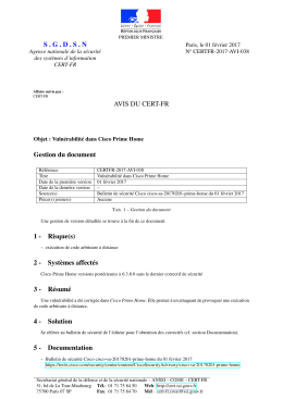 SGDSN AVIS DU CERT-FR Gestion du document 1 - Risque(s)