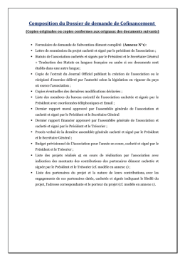 Composition du Dossier de demande de Cofinancement