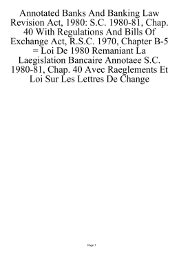 Annotated Banks And Banking Law Revision Act, 1980: SC 1980