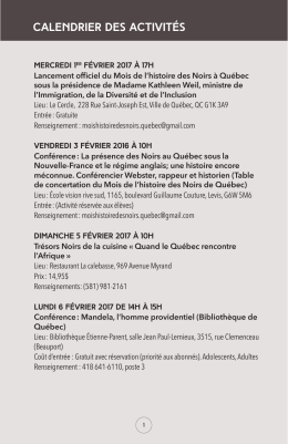 Calendrier des activités - Table de concertation du Mois de l`histoire