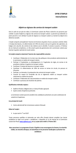 OFFRE D`EMPLOI Interne/Externe Adjoint au