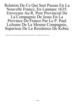 Relation De Ce Qui Sest Passae En La Nouvelle France, En