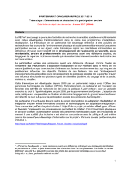 PARTENARIAT OPHQ-REPAR/FRQS 2017