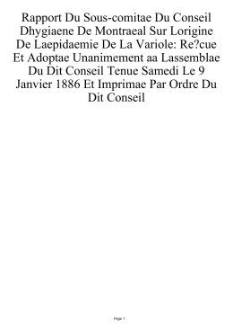 Rapport Du Sous-comitae Du Conseil Dhygiaene De Montraeal Sur