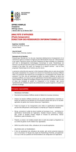 ANALYSTE D`AFFAIRES (Poste temporaire
