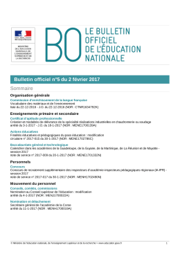 Bulletin officiel n°5 du 2 février 2017 Sommaire