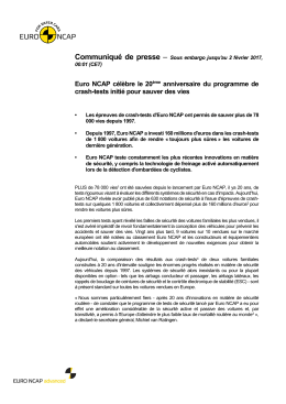 Euro NCAP c&eacute;l&egrave;bre le 20&egrave;me anniversaire du